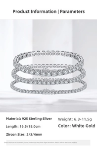 Detailed close-up of S925 sterling silver tennis bracelets with 2mm 3mm 4mm zircon stones