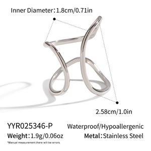Detailed view of silver stainless steel wave ring showing precise dimensions and light weight