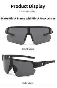 Front and side view of sand black outdoor cycling sunglasses with dark grey lenses