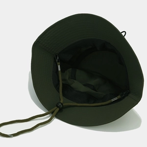 Olive green waterproof sun hat with breathable mesh lining and adjustable chin strap