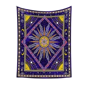 Böhmischer Wandteppich mit Sonnen- und Mondphasen, Sternzeichen und Sternenhimmel-Design