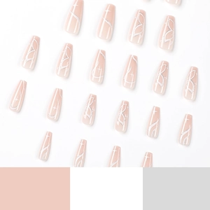 Elegant ballerina press-on nails featuring white butterfly and silver glitter star patterns