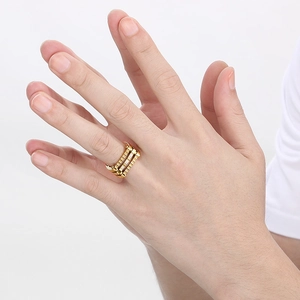 Chic multi-layer gold stainless steel ring with micro-pave crystals on female hand