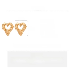 Detail specifications of golden lava texture heart earrings with dimensions and material