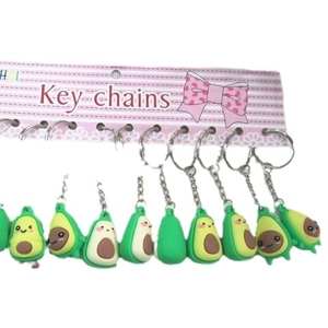 Cute cartoon avocado keychains in various expressions with metal rings and chains