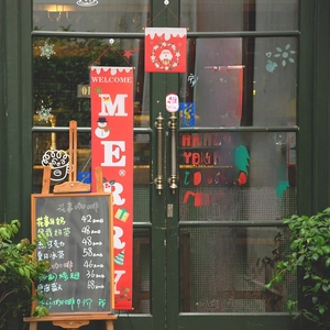 Set di tre striscioni per porta rossi Buon Natale con Babbo Natale e renne