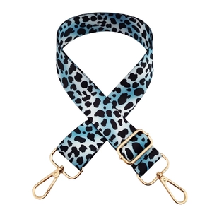 Adjustable blue leopard print replacement shoulder strap with luxury gold metal hooks
