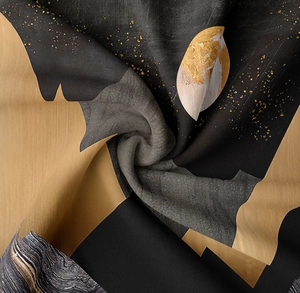 Close-up of abstract mountain tapestry with high-quality digital printing texture