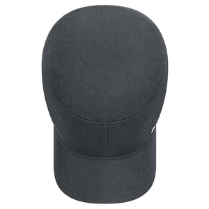 Classic dark grey cotton cadet cap with flat top and side metal detail shown from top view
