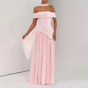 Robe Longue Sexy Épaules Dénudées Avec Fente Haute Robe De Soirée Élégante Pour Femmes Avec Écharpe Assortie