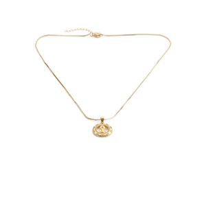 Gold-plated copper necklace featuring a religious pendant with micro-set rhinestones