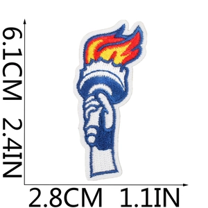 Detailed embroidery patch of a torch with dimensions 6.1cm by 2.8cm for Independence Day