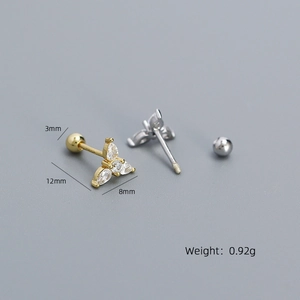 S925 silver triangle pear zircon screw back cartilage stud earrings in gold and silver