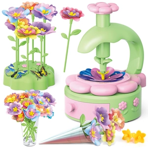 DIY flower garden building set with flower press and colorful bouquet accessories for girls