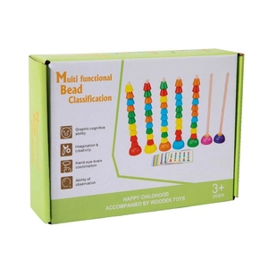 Multi functional wooden bead classification set for geometric sorting and color cognition