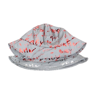 Grey luminous bucket hat with metallic baby graffiti prints and reflective details