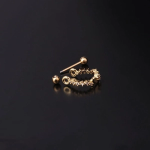Gold 20G stainless steel screw ball stud earring with sparkling cubic zirconia inlay