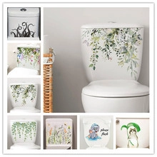 Detailed collage of toilet stickers featuring floral, elephant and cat patterns on tanks
