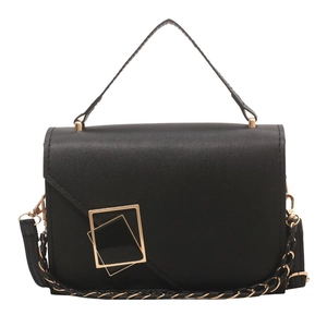 Klassische schwarze PU-Leder Handtasche für Damen mit goldener Metallschnalle und Kette