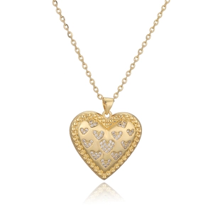 Luxurious 18K gold plated copper heart pendant necklace with shimmering zircon stones