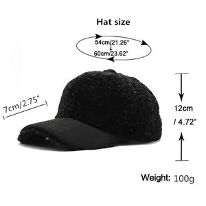 Women warm fleece baseball cap in black with size chart and measurements overview