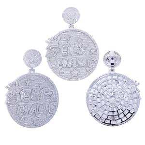 Hip hop shield pendant with Self Made letters and zircon inlay in silver finish