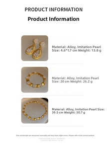 Detailed size specifications for vintage pearl flower earrings, necklace and bracelet set