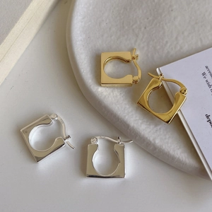 925 Sterling Silver Square Hoop Earrings Minimalist Geometric Polished Rectangular Ear Buckle Jewelry For Women