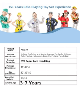 Kids career role play costume set including firefighter and dentist outfits for ages 3-7