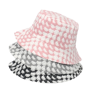 Bucket Hat Smiley Face Print Cotton Polyester Double Sided Sun Protection Summer Outdoor Casual Streetwear For Women