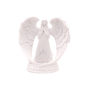 Elegant white resin praying angel statue with large wings for romantic home decoration