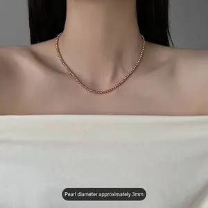 Collier élégant en perles de champagne 3mm pour femme avec un design choker minimaliste