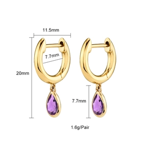 Detailed view of pink teardrop zircon earrings with precise 20mm height measurements