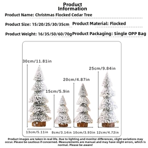 Size chart for flocked cedar Christmas trees showing height and width specifications
