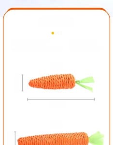 Detailed size specifications for woven paper carrot cat toys in small and large sizes