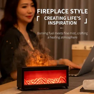 Simulated Flame Fireplace Humidifier Aroma Diffuser Ultrasonic Mist Maker For Home Office Desktop With Remote Control