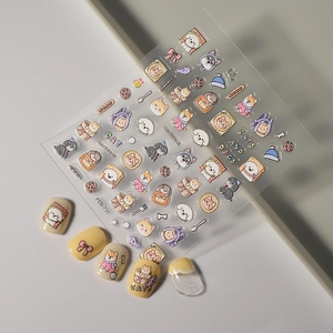 Cute 5D embossed cat and dog nail stickers FEB-731 for DIY manicure and craft decoration