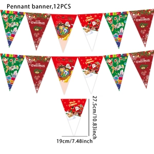 Detailed size specifications for 12pcs Santa Claus and Reindeer Christmas pennant banner