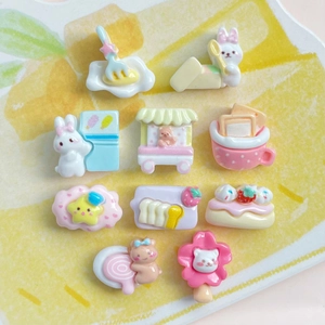Set of 10 cute resin bear and food figurines for DIY crafts and accessories