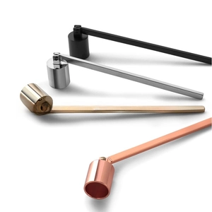 Detailed view of long-handled candle snuffers in black, silver, gold, and rose gold finishes