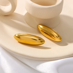 Minimalist chubby gold teardrop earrings in polished stainless steel for women