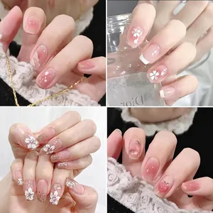 Press On Nails Gradient Pink Cat Eye Heart Butterfly Design Wearable False Nails Glossy Rhinestone Floral Fake Nails