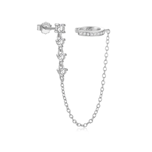 Detailed view of S925 silver earring chain with opal and cubic zirconia stones