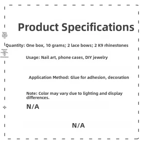 Detailed specifications for mixed nail art kit with K9 rhinestones and lace bows