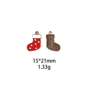 Christmas stocking alloy enamel charm pendant in red and white dots for DIY jewelry