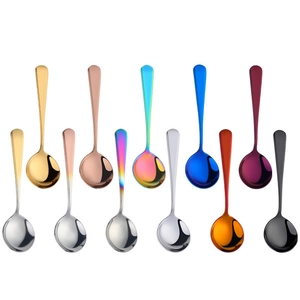 Lot de 12 cuillères à soupe en acier inoxydable coloré avec tête profonde polie