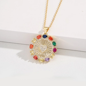 Ferris Wheel Heart Pendant Necklace Copper 18K Gold Plated With Multi Color Zircon Fashion Clavicle Jewelry For Women