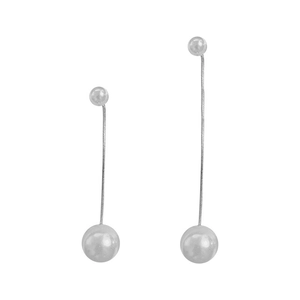 Elegant silver tassel earrings with long chain and faux pearl double bead drop design