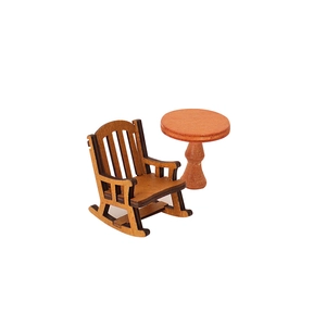 Set di mobili in miniatura in legno con sedia a dondolo e tavolino rotondo