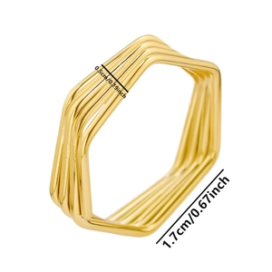 Detail view of 18k gold plated hexagonal multi-layer ring showing 1.7cm diameter size